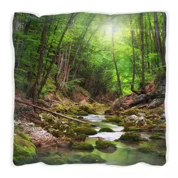 Подушка Wallario Premium, мягкая поверхность, с мотивом «река в лесу», размер: 30 х 30 см, с белой спинкой