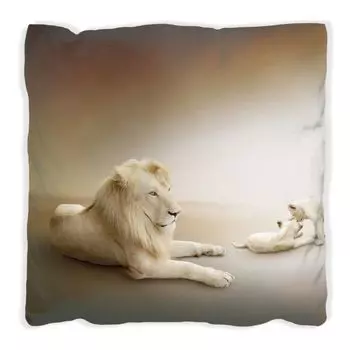 Подушка Wallario Premium, мягкая поверхность, с мотивом семейства львов с детенышами, размер: 60 x 60 см, с белой спинкой