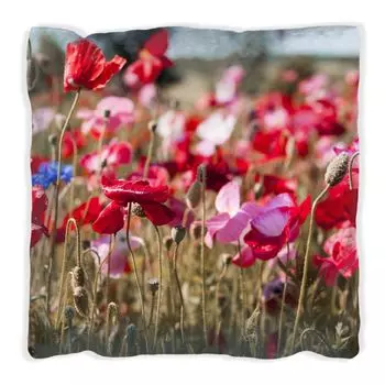 Подушка Wallario Premium, мягкая поверхность, с мотивом маков на краю поля, размер: 40 х 40 см, с белой спинкой