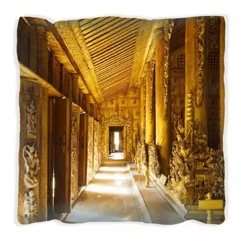 Подушка Wallario Premium, мягкая поверхность, с мотивом буддийского храма, дерево - Мандейли, размер: 40 х 40 см, с белой спинкой