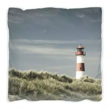 Подушка Wallario Premium, мягкая поверхность, с мотивом маяк на дюне на пляже, размер: 60 x 60 см, с белой спинкой