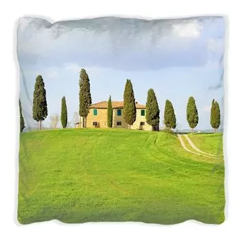 Подушка Wallario Premium, мягкая поверхность, с мотивом «Вилла на холме в Тоскане», размер: 40 х 40 см, с белой спинкой