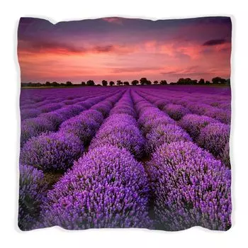 Подушка Wallario Premium, мягкая поверхность, с мотивом «Лавандовое поле под красным небом», размер: 60 x 60 см, с белой спинкой