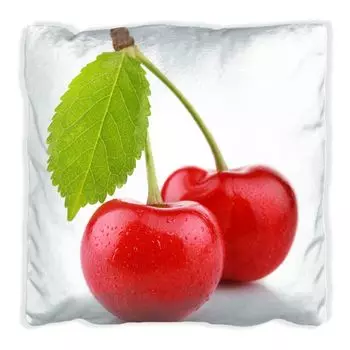 Подушка Wallario Premium, мягкая поверхность, с мотивом сочной черешни и зелеными листьями, размер: 60 х 60 см, с белой спинкой