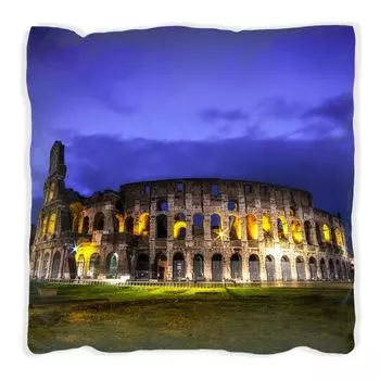 Подушка Wallario Premium, мягкая поверхность, с мотивом Италия ночью - Колизей в Риме, вечерняя подсветка, размер: 40 х 40 см, с белой спинкой