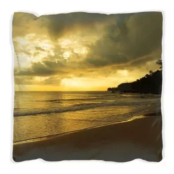 Подушка Wallario Premium, мягкая поверхность, с пляжным мотивом на Мальдивах - вечерняя тишина, размер: 40 х 40 см, с белой спинкой