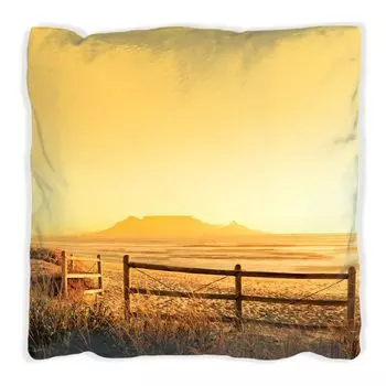 Подушка Wallario Premium, мягкая поверхность, с пляжным мотивом в Южной Африке I - небо оранжевого цвета, размер: 60 х 60 см, с белой спинкой