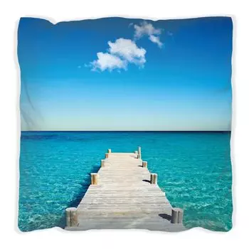 Подушка Wallario Premium, мягкая поверхность, с причалом на тропический морской мотив, размер: 60 х 60 см, с белой спинкой