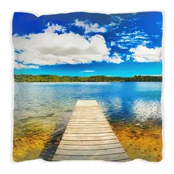 Подушка Wallario Premium, мягкая поверхность, с прозрачным озером и мотивом «Пристань - голубое небо», размер: 40 x 40 см, с белой спинкой