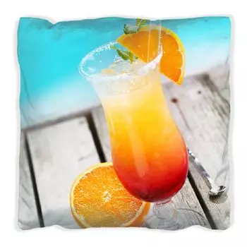 Подушка Wallario Premium, мягкая поверхность, с ярким мотивом «Коктейль у бассейна», размер: 60 x 60 см, с белой спинкой