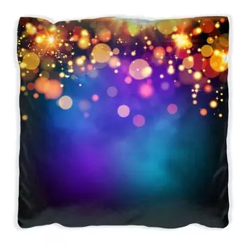 Подушка Wallario Premium, мягкая поверхность, с разноцветными шариками оранжевого и красного цвета, взрывающимися на синем фоне, размер: 60 x 60 см, с белой спинкой