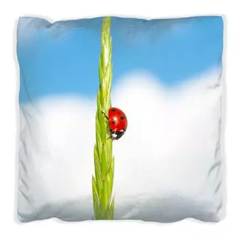 Подушка Wallario Premium, мягкая поверхность, с рисунком божьей коровки на волокне, размер: 40 x 40 см, с белой спинкой