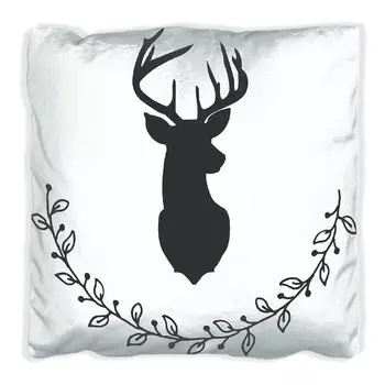 Подушка Wallario Premium, мягкая поверхность, с силуэтом черного оленя с мотивом ветвей - черно-белая, размер: 60 х 60 см, с белой спинкой