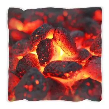 Подушка Wallario Premium, мягкая поверхность, с тлеющими углями в мотиве камина, размер: 40 х 40 см, с белой спинкой