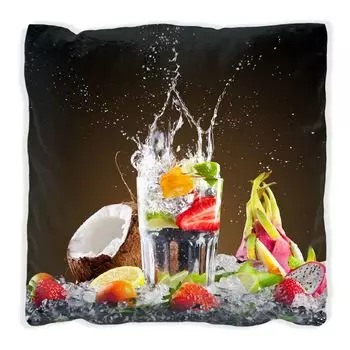 Подушка Wallario Premium, мягкая поверхность, с тропическими фруктами и мотивом освежающего напитка, размер: 40 x 40 см, с белой спинкой