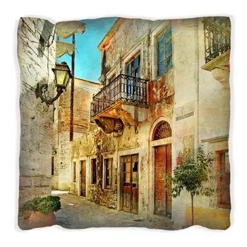 Подушка Wallario Premium, мягкая поверхность, с южной аллеей, мотив «Отдых в Греции», размер: 40 x 40 см, с белой спинкой