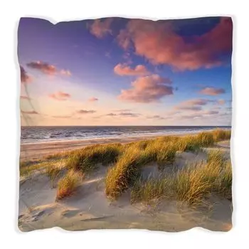 Подушка Wallario Premium, мягкая поверхность, с вечерней прогулкой по пляжу - мотив «Закат над морем», размер: 40 х 40 см, с белой спинкой