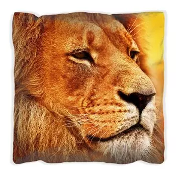 Подушка Wallario Premium, мягкая поверхность, с великолепным изображением льва в саванне, размер: 60 х 60 см, с белой спинкой