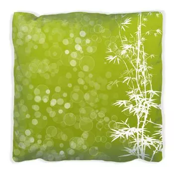 Подушка Wallario Premium, мягкая поверхность, с зелено-белым бамбуковым узором, размер: 40 x 40 см, с белой спинкой