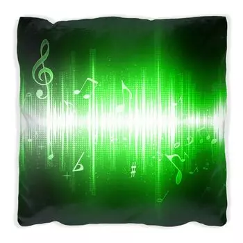 Подушка Wallario Premium, мягкая поверхность, с зеленым мотивом «Музыкальные ноты», размер: 40 х 40 см, с белой спинкой