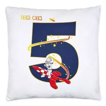 Подушка «Я 5», включая наполнитель для фанатов космического космонавта на 5-й день рождения. Идея подарка-ракеты 5-летнему ребенку Hey!Print