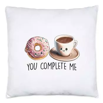 Подушка You Complete Me с кофейным пончиком на День святого Валентина, девушке, парню, идея сладкого подарка, любовь пары Hey!Print