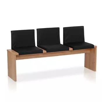 Подушка-зажим для скамейки Lycce, подушка со спинкой и 1 зажимной лентой, подушка сиденья из искусственной кожи с подушкой спинки, для глубины скамьи от 35 см, цвет: черный