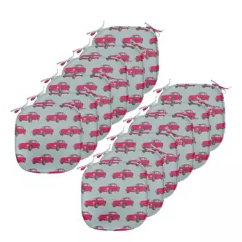 Подушки ABAKUHAUS Cars для стульев для столовой, ретро-автомобиль шестидесятых годов, декоративная водонепроницаемая подушка с ремнями для кухонных сидений, 40 см x 40 см — упаковка из 12 шт., синий, серый, розовый