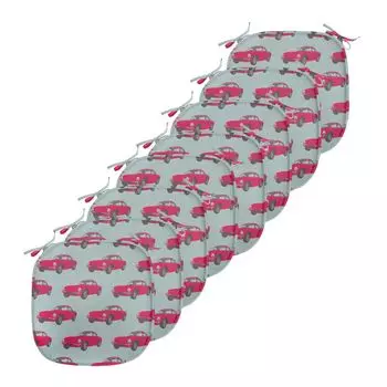 Подушки ABAKUHAUS Cars для стульев в столовой, ретро-автомобиль шестидесятых годов, декоративная водонепроницаемая подушка с ремнями для кухонных сидений, 40 см x 40 см — упаковка из 8 шт., синий, серый, розовый
