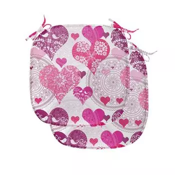 Подушки ABAKUHAUS Hearts для стульев для столовой, дизайн «Символы любви», декоративная водонепроницаемая подушка с ремнями для кухонных сидений, 40 см x 40 см — упаковка из 2 шт., Розовый Фиолетовый Розовый