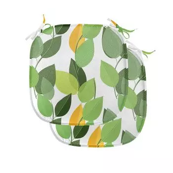 Подушки ABAKUHAUS Leaves для стульев в столовой, листва матери-природы, декоративная водонепроницаемая подушка с ремнями для кухонных сидений, 40 см x 40 см — упаковка из 2 шт., папоротниково-зеленые бархатцы