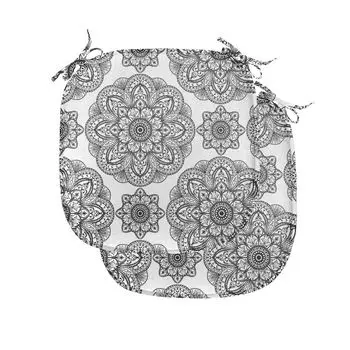 Подушки ABAKUHAUS Mandala для обеденных стульев, сложные узоры мандалы, декоративная водонепроницаемая подушка с ремнями для кухонных сидений, 40 см x 40 см — упаковка из 2 шт., черный