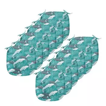 Подушки ABAKUHAUS Sea Creatures для обеденных стульев, дельфины для серфинга, декоративная водонепроницаемая подушка с ремнями для кухонных сидений, 40 см x 40 см — упаковка из 12 шт., темно-серый, бирюзово-белый, зеленый
