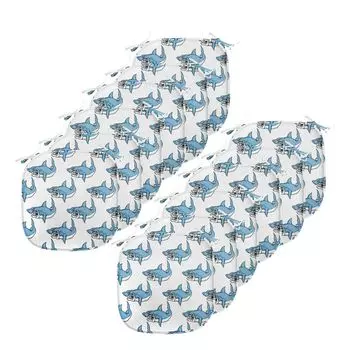 Подушки ABAKUHAUS Sea Creatures для обеденных стульев, Sea Fierce Wild Shark, декоративная водонепроницаемая подушка с ремнями для кухонных сидений, 40 см x 40 см — упаковка из 12 шт., синий белый