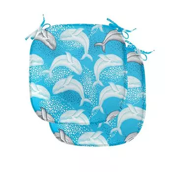 Подушки ABAKUHAUS Sea Creatures для стульев для столовой, горошек Whale Sea Ocean, декоративная водонепроницаемая подушка с ремнями для кухонных сидений, 40 см x 40 см — упаковка из 2 шт., серо-голубой, синий