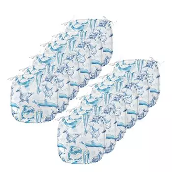 Подушки ABAKUHAUS Sea Creatures для стульев для столовой, эскиз дельфинов, декоративная водонепроницаемая подушка с ремнями для кухонных сидений, 40 см x 40 см — упаковка из 12 шт., бирюзово-белый