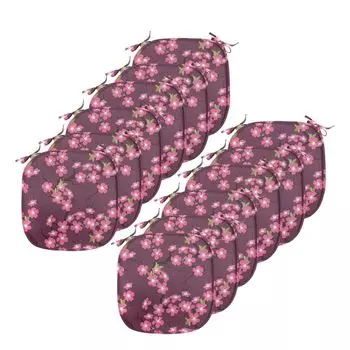Подушки для обеденного стула ABAKUHAUS Cherry Blossom, апрель в Азии, декоративная водонепроницаемая подушка с ремнями для кухонных сидений, 40 см x 40 см — упаковка из 12 шт., зелено-розовая слива, коричневый