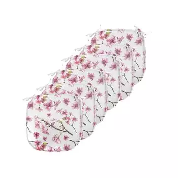 Подушки для обеденного стула ABAKUHAUS Cherry Blossom, ветка сакуры, декоративная водонепроницаемая подушка с ремнями для кухонных сидений, 40 см x 40 см — упаковка из 6 шт., розовый, зеленый, коричневый, белый