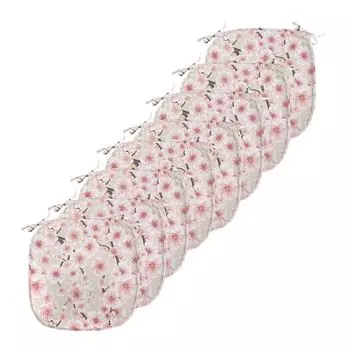Подушки для обеденного стула ABAKUHAUS Cherry Blossom, случайный узор, декоративная водонепроницаемая подушка с ремнями для кухонных сидений, 40 см x 40 см — упаковка из 8 шт., коралловый бледно-зеленый коричневый, белый