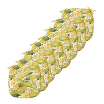 Подушки для обеденного стула ABAKUHAUS Corn, стебли органических овощей, декоративная водонепроницаемая подушка с ремнями для кухонных сидений, 40 см x 40 см — упаковка из 8 шт., желтый, зеленый, белый