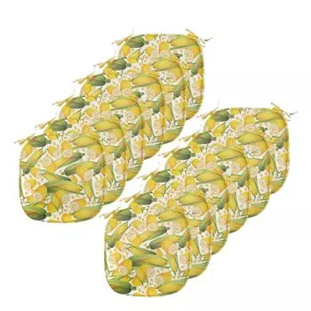 Подушки для обеденного стула ABAKUHAUS Corn, стебли органических овощей, декоративная водонепроницаемая подушка с ремнями для кухонных сидений, 40 см x 40 см — упаковка из 12 шт., желтый, зеленый, белый