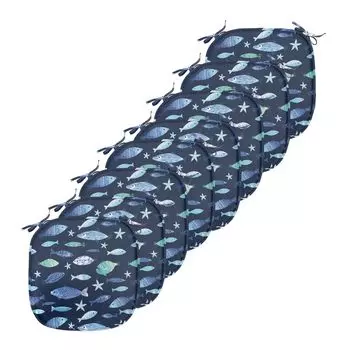 Подушки для обеденного стула ABAKUHAUS Fish, силуэты аквариума, декоративная водонепроницаемая подушка с ремнями для кухонных сидений, 40 см x 40 см — упаковка из 8 шт., темно-синяя морская пена, синий