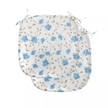 Подушки для обеденного стула ABAKUHAUS Flower, вихрь из полевых цветов, декоративная водонепроницаемая подушка с ремнями для кухонных сидений, 40 см x 40 см — упаковка из 2 шт., синий резеда зеленый, белый