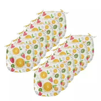 Подушки для обеденного стула ABAKUHAUS Fruit, Fresh Citrus Kiwi Lemon, декоративная водонепроницаемая подушка с ремнями для кухонных сидений, 40 см x 40 см — упаковка из 12 шт., земляно-желтый, лаймово-зеленый, белый