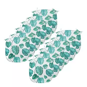 Подушки для обеденного стула ABAKUHAUS Green Leaf, декоративная водонепроницаемая подушка «Лист джунглей тропического леса» с ремнями для кухонных сидений, 40 см x 40 см — упаковка из 12 шт., темно-зеленый, бирюзово-белый