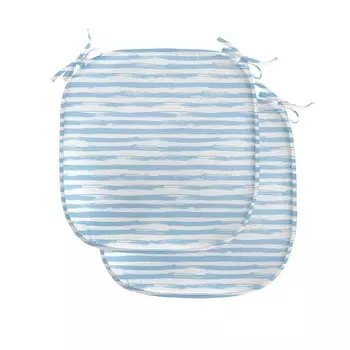 Подушки для обеденного стула ABAKUHAUS Harbour Stripe, мягкая упрощенная декоративная водонепроницаемая подушка с ремнями для кухонных сидений, 40 см x 40 см — упаковка из 2 шт., бледно-голубой, белый