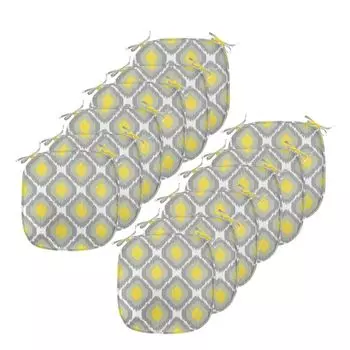 Подушки для обеденного стула ABAKUHAUS Ikat, комплекты старых форм, декоративная водонепроницаемая подушка с ремнями для кухонных сидений, 40 см x 40 см — упаковка из 12 шт., белый желтый серый