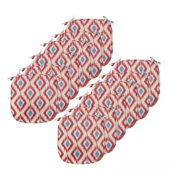 Подушки для обеденного стула ABAKUHAUS Ikat, традиционная линия Diamond, декоративная водонепроницаемая подушка с ремнями для кухонных сидений, 40 см x 40 см — упаковка из 12 шт., красный, синий, бежевый