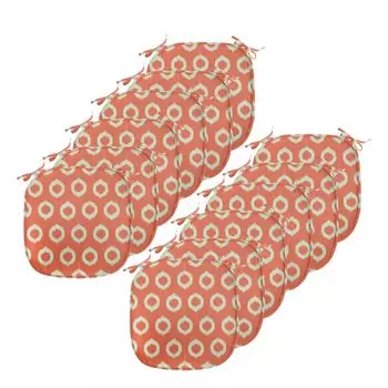 Подушки для обеденного стула ABAKUHAUS Ikat, винтажные гранж-овальные формы, декоративная водонепроницаемая подушка с ремнями для кухонных сидений, 40 см x 40 см — упаковка из 12 шт., оранжево-бежевый, коричневый