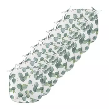 Подушки для обеденного стула ABAKUHAUS Leaf, акварельный рисунок эвкалипта, декоративная водонепроницаемая подушка с ремнями для кухонных сидений, 40 см x 40 см — упаковка из 8 шт., зеленый светло-коричневый белый
